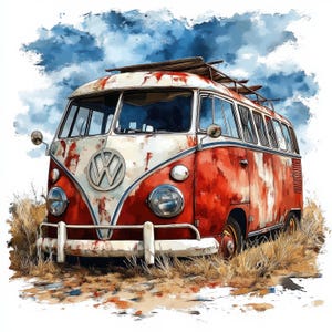 10 imágenes prediseñadas de autobuses abandonados, scrapbooking, diarios basura, manualidades digitales en papel, descarga digital, 10 archivos JPG de alta calidad, imágenes prediseñadas de acuarela