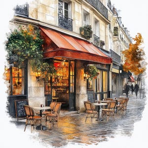 10 Paris Cafe Clipart, Vintage Paris Clipart, Junk Journal, Paper Craft, Watercolor Clipart, Art, High Quality JPGs, Digital Download