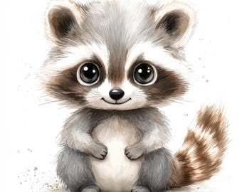 10 cliparts fofos de guaxinins, clipart de animais da floresta, JPG de animais da floresta, clipart de floresta, arte de parede para berçário, uso comercial, diário de sucata