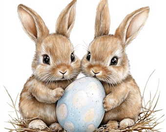 10 Easter Bunny And Egg Clipart, 10 High Quality JPGs, Digital download, Junk Journal, Scrapbooking, Digital Paper Craft, Easter Clipart