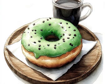 10 clipart de donuts e café, clipart de aquarela para impressão, diários de lixo, download digital, clipart de donuts, JPGs de alta qualidade, artesanato em papel
