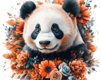 10 Floral Panda Clipart, Junk Journal, Digital Download, Watercolor Clipart, Digital Paper Craft, Scrapbooking, 10 High Quality JPGs