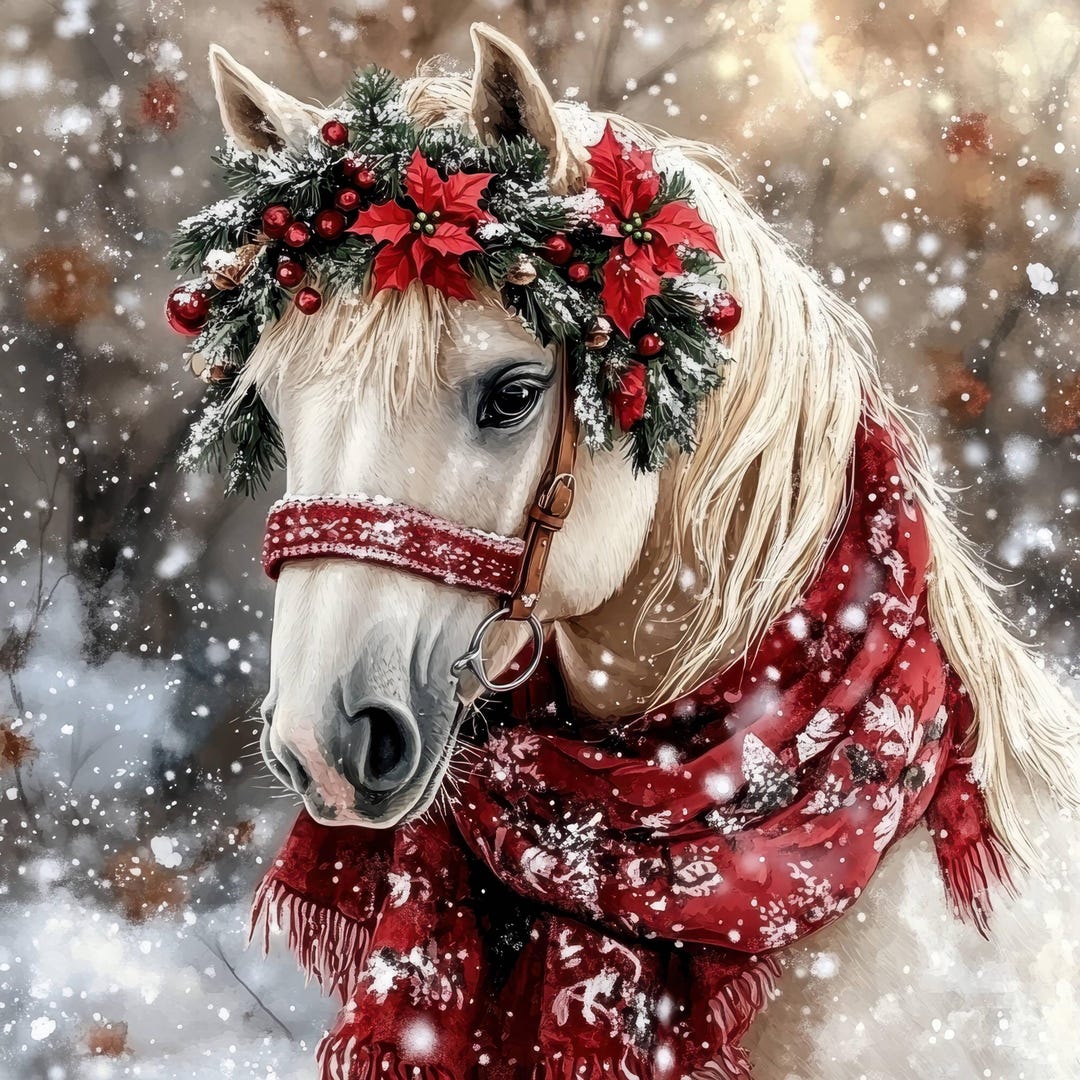 10 Watercolor Christmas Horses Clipart, 10 High Quality Jpgs, Digital ...