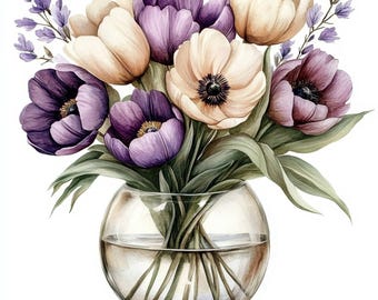 12 Floral Bouquet Clipart, Digital Download, Wedding Flowers in Vase, Printable Watercolor Clipart, High Quality JPGs, Paper Craft