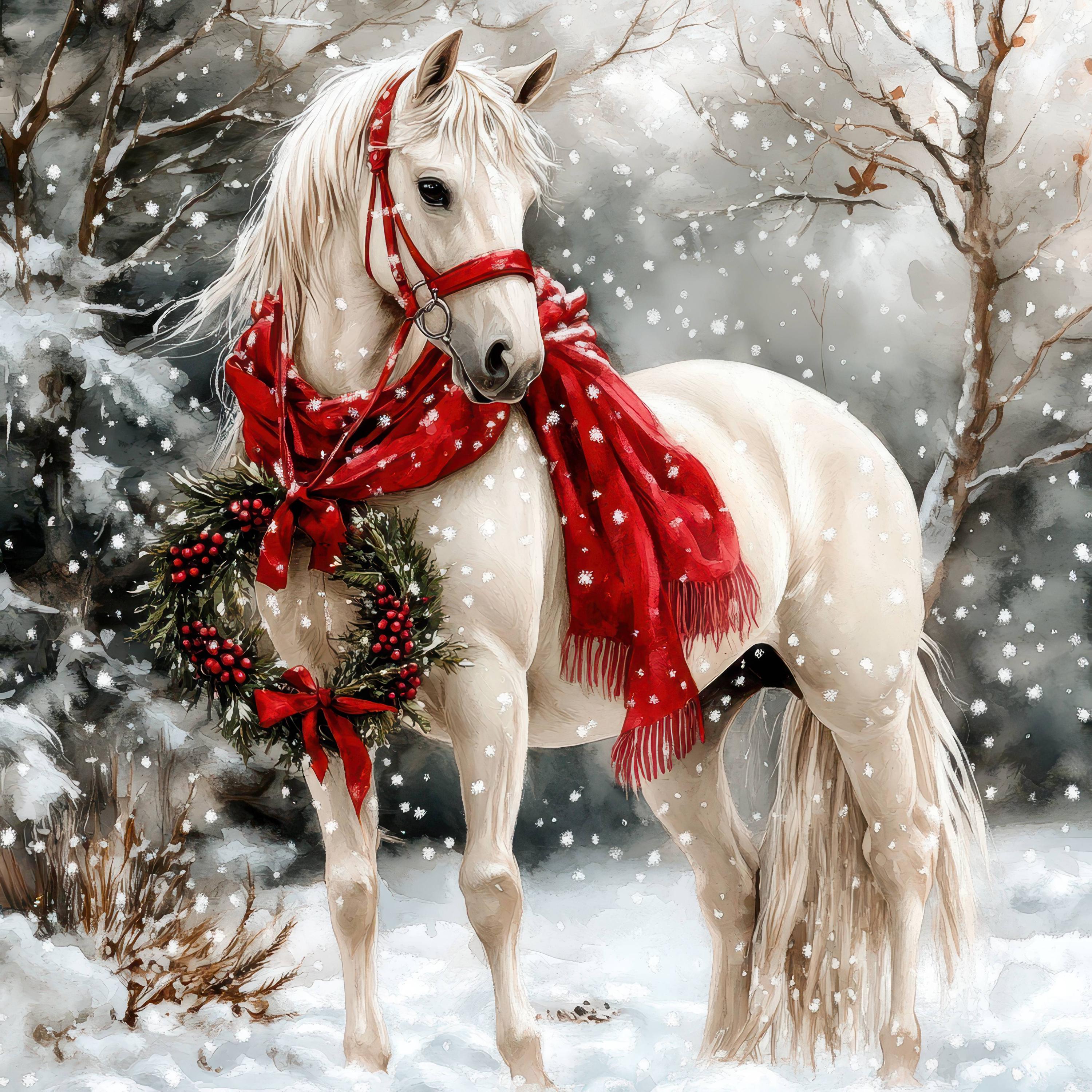 10 Watercolor Christmas Horses Clipart, 10 High Quality Jpgs, Digital ...