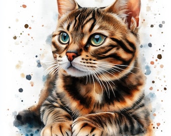 13 Bengal Cat Clipart, Cute Animal Clipart, Nursery Art, Card Making, Digital Paper Craft, High Quality JPGs, Instant Digital Download