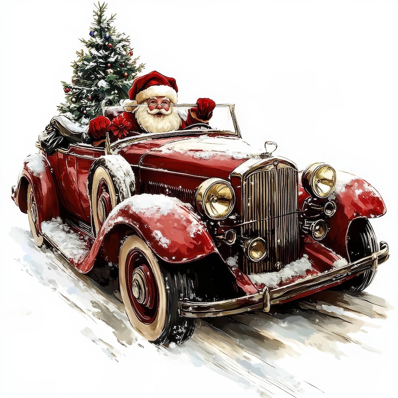 Santa Auto 15 Festive Santa Car Clipart, Digital Download, Christmas Santa Claus ...