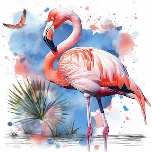 10 Flamingo Clipart 3, 10 High Quality JPGs, Digital Download, Flamingo Print, Clip Art, Card Making, Nursery Art, Digital Paper Craft, Bird