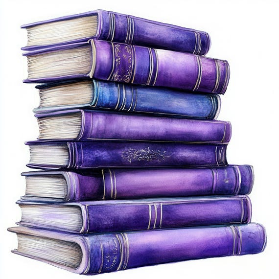 10 Stack of Purple Books Clipart, 10 High Quality Jpgs, Digital