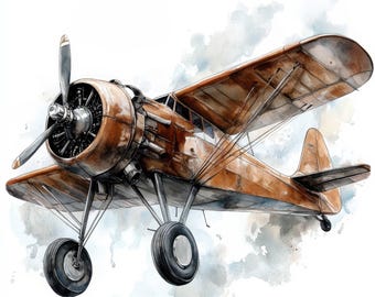 10 imágenes prediseñadas de aviones antiguos, avión antiguo, manualidades de papel, diario basura, imágenes prediseñadas de acuarela imprimibles, descarga digital, 10 archivos JPG de alta calidad