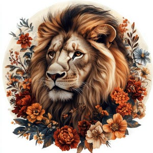 11 Floral Lion Clipart, Art, Junk Journals, Watercolor Clipart, Digital Download, Vintage Lion Clipart, Paper Craft, 10 High Quality JPG