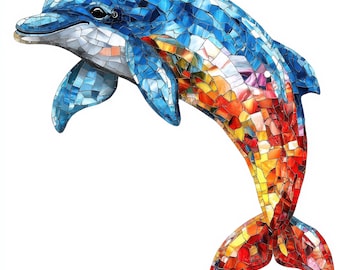 10 Watercolor Colorful Dolphins Clipart, 10 High Quality JPGs, Digital Download, Digital Paper Craft, Dolphin Print, Card Making, Clipart