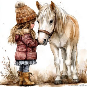 13 Watercolor Girl & Horse Clipart, 13 High Quality JPGs, Digital Download, Card Making, Cute Animal Clipart, Scrapbooking, Digital Paper