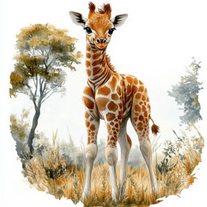 10 Baby Giraffe Clipart, Nursery Giraffe, Paper Craft, Printable Watercolor Clipart, High Quality JPG, Digital Download, Animal Clipart