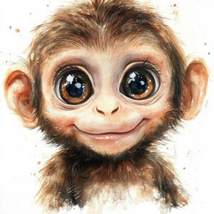 10 Aquarell Affe Clipart, 10 hochwertige JPGs, sofortiger digitaler Download, Affe Druck, Kinderzimmer Kunst, digitales Papiermodell, Kartenherstellung