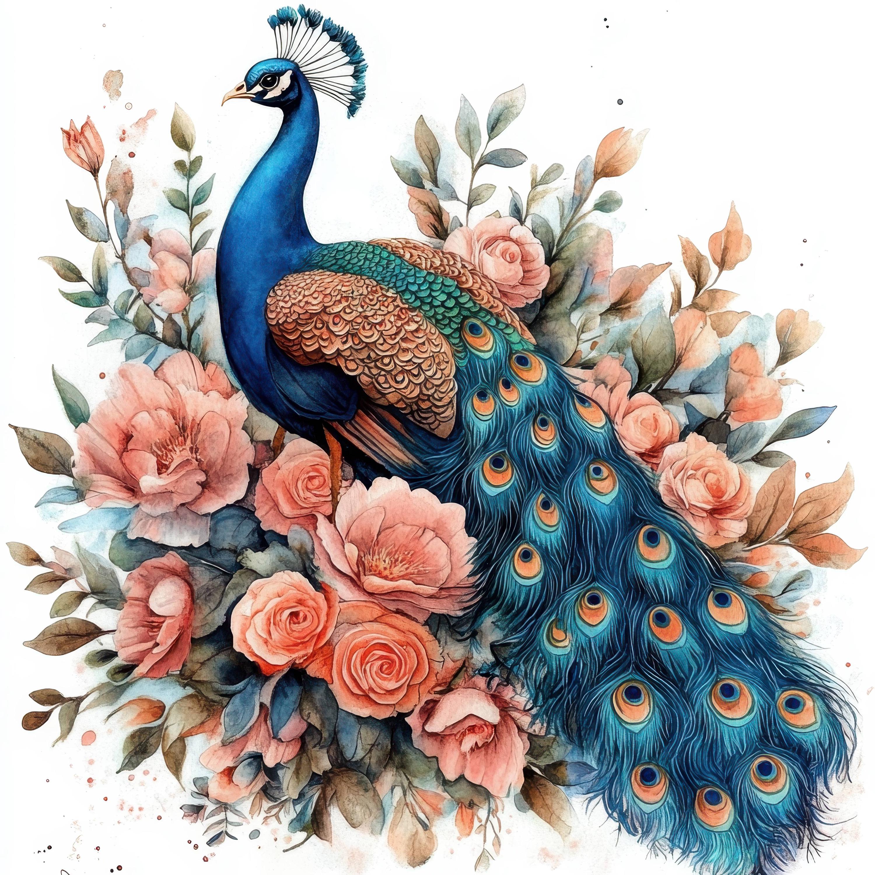 10 Adorable Peacock Clipart, 10 High Quality Jpgs, Digital
