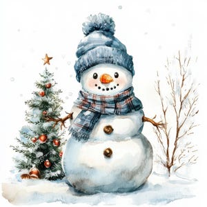 22 Snowman Clipart, Printable Watercolor Clipart, Christmas Card, Digital Download, Junk Journals, Christmas Clipart, High Quality JPGs