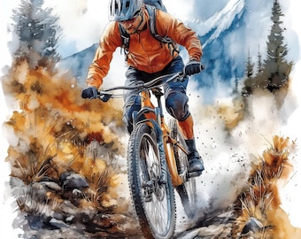 15 Mountain bike Clipart, Commercial Use, Paper Crafts, Dirt Bike, Junk Journal, Watercolor Clipart, Jumping, High Quality, Digital Download