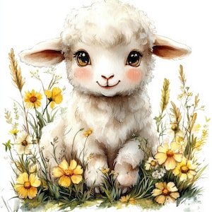 10 Cute Baby Lamb Clipart, Watercolor Sheep Clipart, Junk Journal, Paper Crafts, Digital Download, High Quality JPGs, Watercolor Clipart