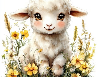 10 schattige baby lam clipart, aquarel schapen clipart, junk Journal, Paper Craft, digitale download, hoge kwaliteit jpg's, aquarel clipart