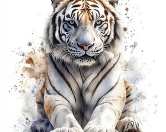 12 White Tiger Clipart, Printable Watercolor Clipart, High Quality JPGs, Junk Journals, Tiger Clip art, Paper Craft, Digital Download