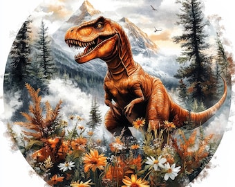 10枚のT-Rex水彩クリップアートJPGバンドル - 恐竜イラストデジタル