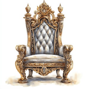 10 Golden Throne Clipart, 10 High Quality JPGs, Digital Download, Watercolor Clipart, Junk Journals, King Princess Throne, Paper Craft