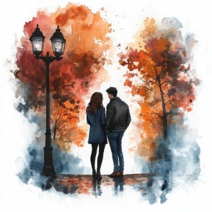 10 Couple In The Park Clipart, Lovers Clipart, Junk Journals, Watercolor Clipart, Digital Paper Craft, 10 High Quality JPG, Digital Download