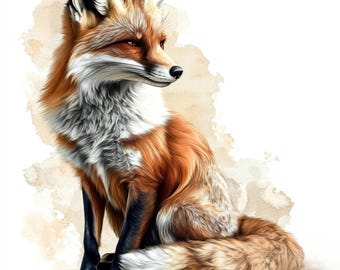 10 Gorgeous Fox Clipart, 10 High Quality JPGs, Digital Download, Golden Fox, Paper Crafts, Watercolor Clipart, Junk Journal, Luxury Fox