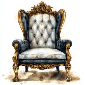 10 Golden Throne Clipart 2, Chair, High Quality JPGs, Digital Download, King Princess Throne, Paper Craft, Junk Journals, Watercolor Clipart