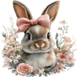 11 Floral Cute Bunny Clipart, Printable Watercolor Clipart, Junk Journal, Digital Paper Craft, High Quality JPGs, Digital Download, Animal