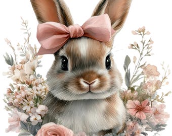 11 Floral Cute Bunny Clipart, Printable Watercolor Clipart, Junk Journal, Digital Paper Craft, High Quality JPGs, Digital Download, Animal