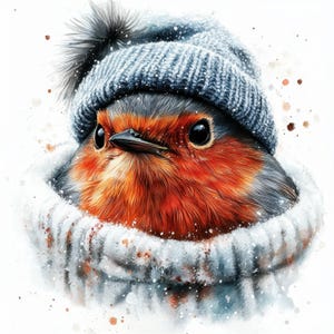 10 imágenes prediseñadas de petirrojo con gorro de lana, petirrojo navideño, diario basura, manualidades digitales en papel, imágenes prediseñadas imprimibles, JPG de alta calidad, descarga digital