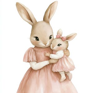 10 Mother and Baby Bunny Clipart, Printable Watercolor Clipart, High Quality JPGs, Paper Craft, Digital Download, Rabbit Clipart