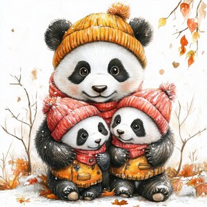 10 cliparts da família Panda, 10 JPGs de alta qualidade, download digital instantâneo, clipart fofo de animais, clip art, artesanato em papel digital, criação de cartões
