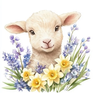 11 Floral Lamb Baby Clipart, High Quality JPGs, Paper Craft, Printable Watercolor Clipart, Easter Lamb Clipart, Digital Download