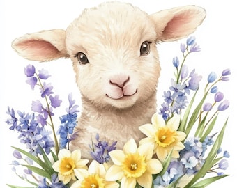 11 Floral Lamb Baby Clipart, High Quality JPGs, Paper Craft, Printable Watercolor Clipart, Easter Lamb Clipart, Digital Download