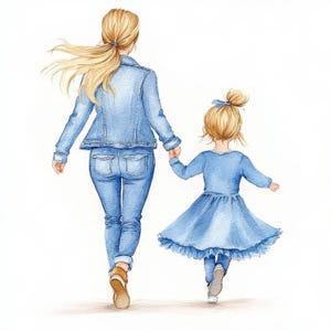 10 Playing Mother and Daughter Clipart, Mother’s Day Clipart, Printable Watercolor Clipart, Paper Craft, Digital Download, High Quality JPGs