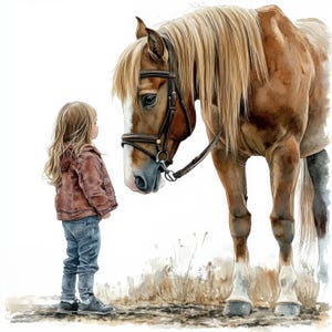 10 Watercolor Girl & Horse Clipart, 10 High Quality JPGs, Digital Download, Cute Animal Clipart, Scrapbooking, Card Making, Digital Paper