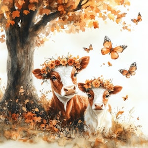 10 cliparts vache et veau, 10 fichiers JPG de haute qualité, téléchargement numérique instantané, oeuvre d&#39;art pour chambre d&#39;enfant, fabrication de cartes, vache mignonne, créations numériques en papier, clipart