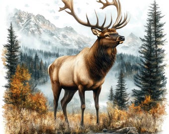 12 Clipart di cervi rossi nella foresta, diario di scarto, lavoretti di carta, clipart di acquerelli stampabili, JPG di alta qualità, download digitale, arte della fauna selvatica