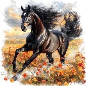 10 Black Horses Clipart, Watercolor Clipart, Junk Journal, Paper Craft, Card Making, Horse Clipart, High Quality JPGs, Digital Download