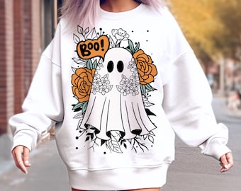 Halloween fall Ghost boho PNG, Cute Halloween Ghost png, Boho Floral Fall Png, Girly Spooky Season Png, Fall Vibes png, halloween sweatshirt