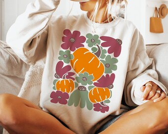 Boho Pumpkin Floral Fall PNG: Retro Thanksgiving Clipart (Digital Download), Cozy Season Shirt