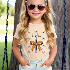 Personalized Pencil Bow Name PNG: Back To School Shirt Design (Digital Download) Custom Tee