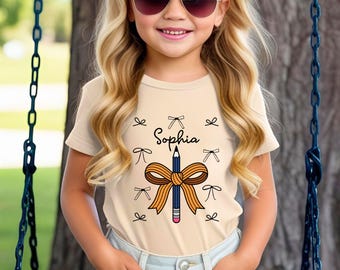 Personalized Pencil Bow Name PNG: Back To School Shirt Design (Digital Download) Custom Tee
