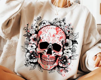 Floral Skeleton Halloween PNG: Gothic Skull Sublimation Design (Digital Download), Horror shirt, Spooky Season