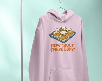 Sudadera con capucha para mamá divertida / Sudadera con capucha "Qué tal estos bollos" / Sudadera con capucha con juego de palabras para mujer / Suéter con gráfico de bollos pegajosos / Regalo acogedor para mamás / Humor de panadería