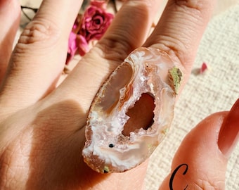 Amethyst Druzy Ring Raw Crystal Ring Agate Geode Ring Ocean Jasper Ring Adjustable Statement Jewelry Gift for Her Unique Crystal Jewelry