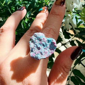 Sale！Morandi Garden Anyolite Ring – Ruby in Zoisite Raw Heart Shaped Statement Ring, Blue Green & Lilac Mineral, One of a Kind Adjustable